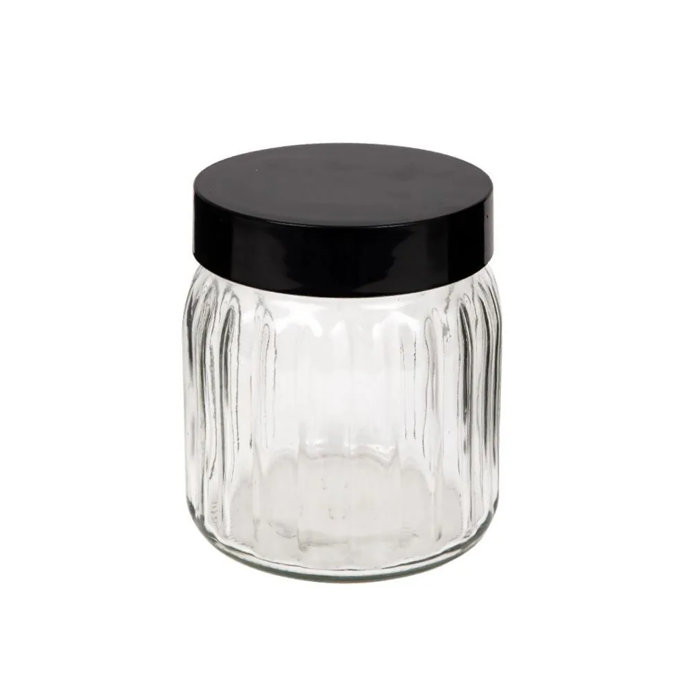 Pote de Vidro com Tampa Preta 1 Litro - Transparente