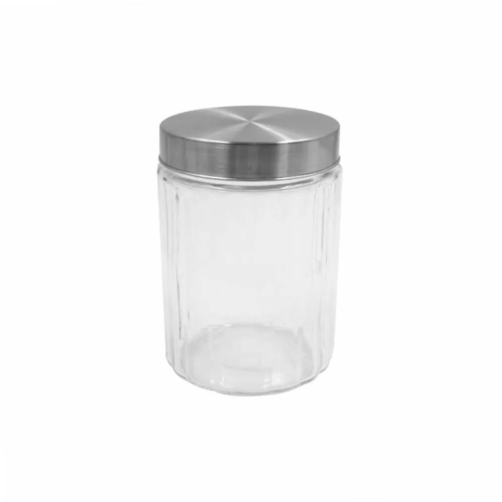 Pote de Vidro Listras Relevo com Tampa Inox 1,2 Litros