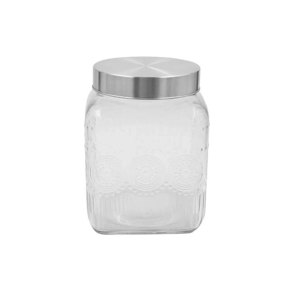 Pote de Vidro Quadrado com Tampa Inox 1,3 Litros