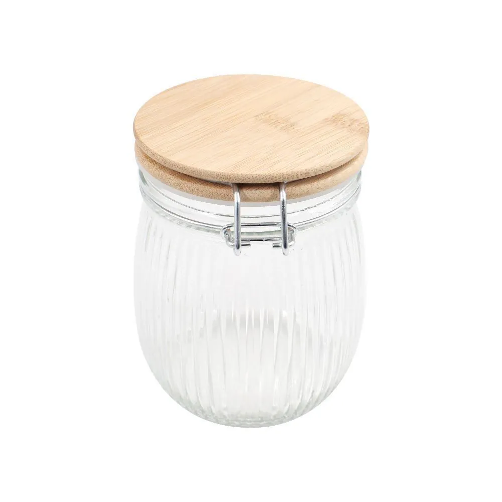Pote Hermético Canelado com Tampa 750Ml - Bambu e Transparente