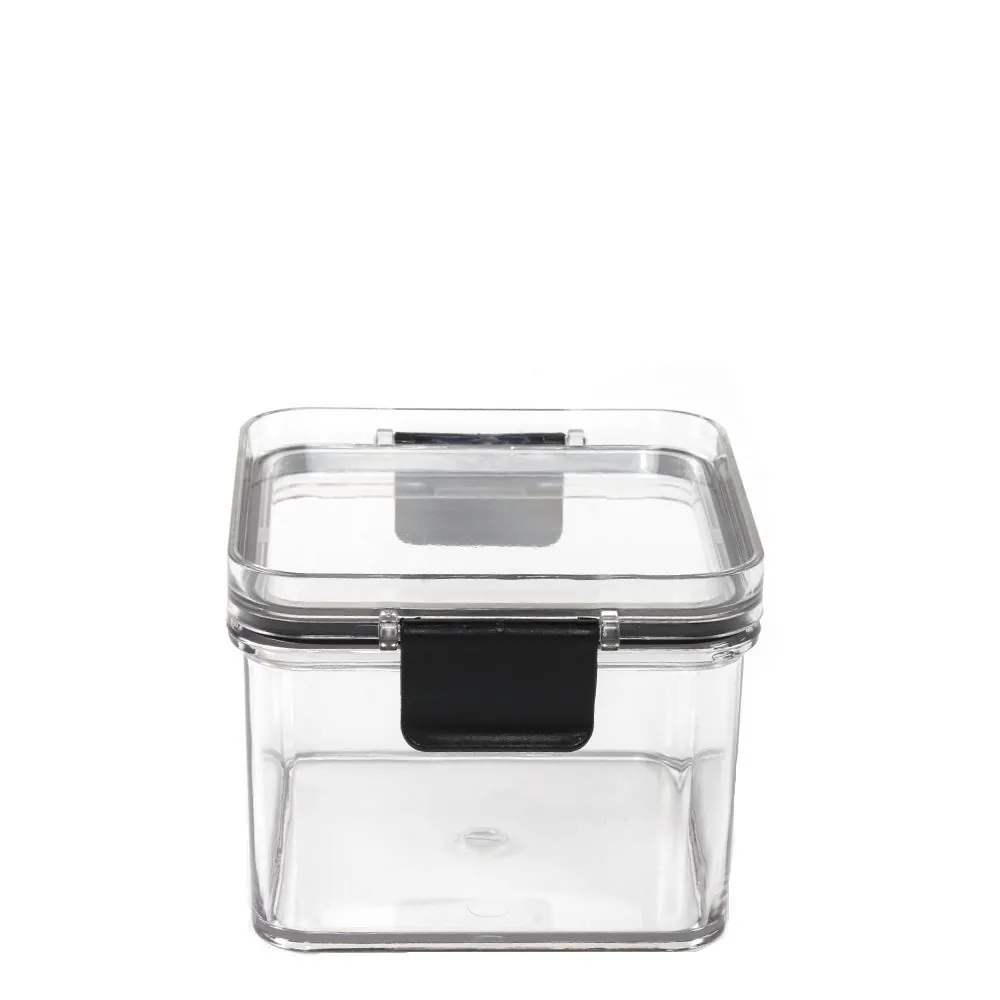 Pote Hermético Quadrado de Plástico 440Ml - Transparente e Preto