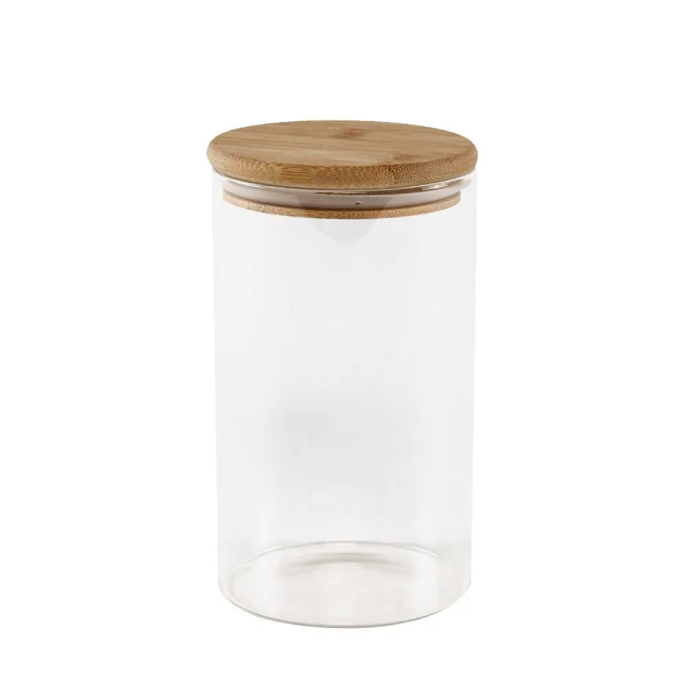 Pote Hermético Redondo com Tampa 1,3L - Transparente e Bambu