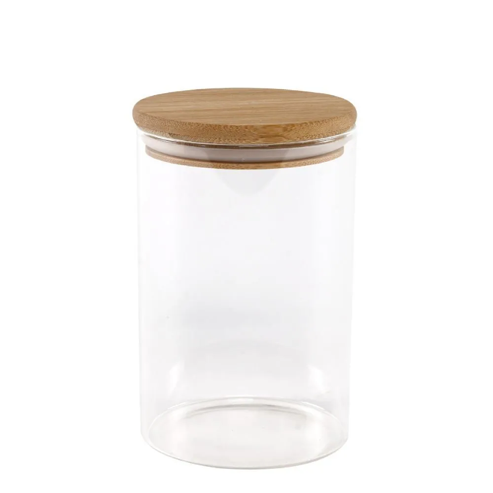 Pote Hermético Redondo com Tampa 1,1L - Transparente e Bambu