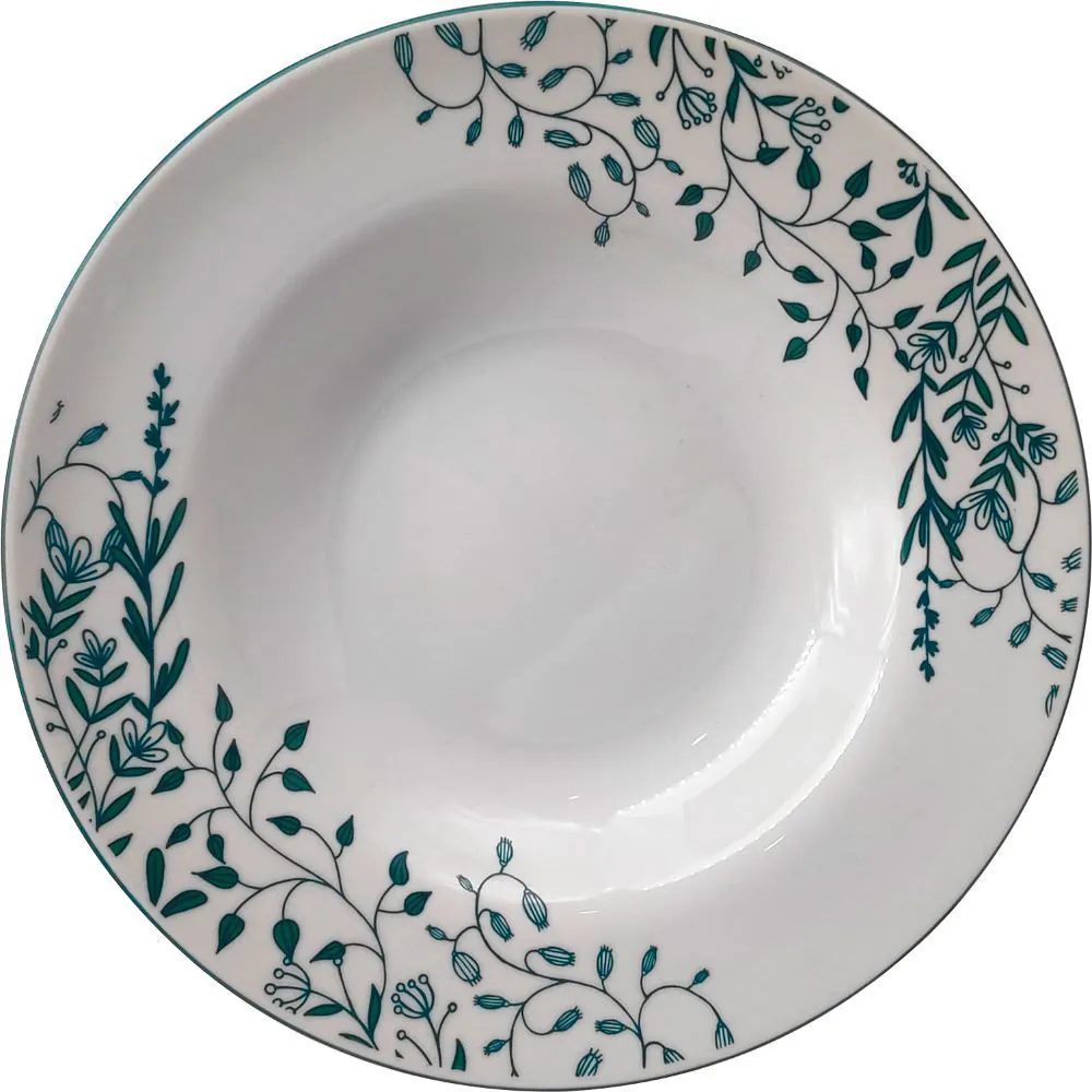 Prato Fundo Aurora 23Cm - Branco e Verde