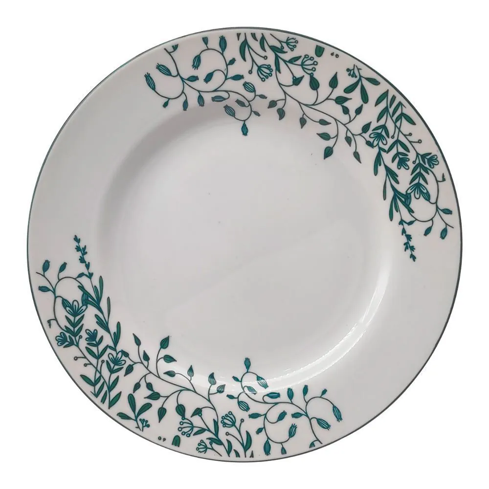 Prato Sobremesa Porcelana Aurora 20Cm - Branco e Verde