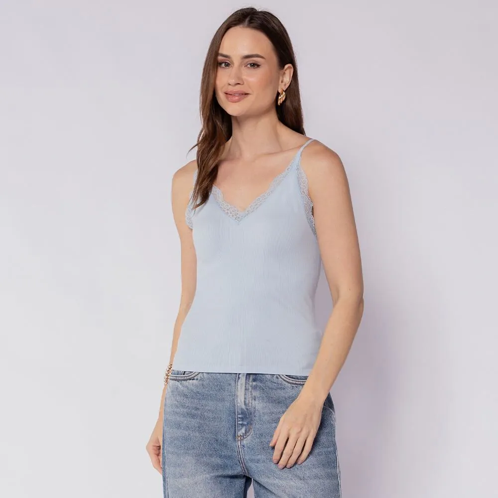 Regata Feminina com Renda Canelada Boby Blues Sky
