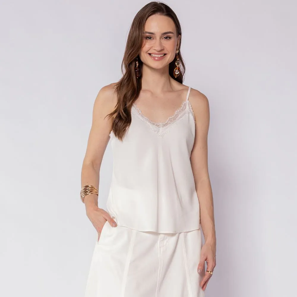 Regata Feminina em Crepe Patricia Foster Off White