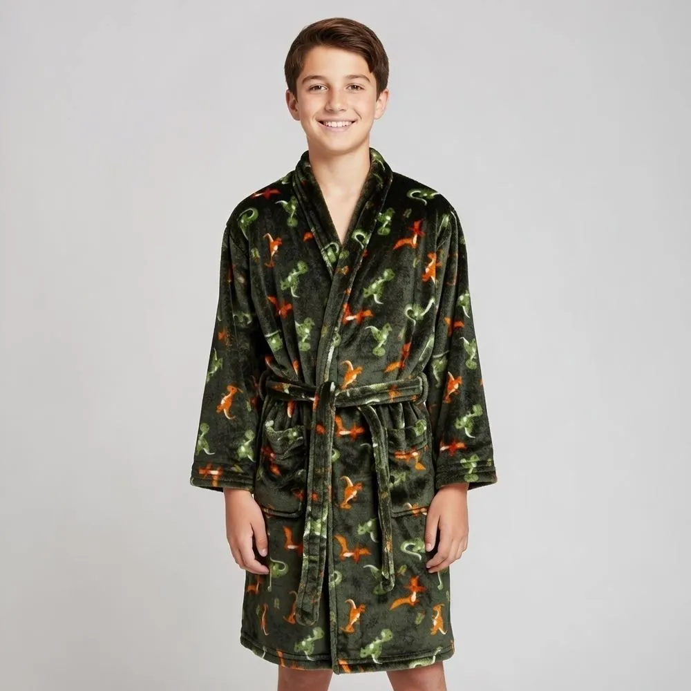 Roupão Infantil G Microfibra Lumini Kids - Dinossauro Verde