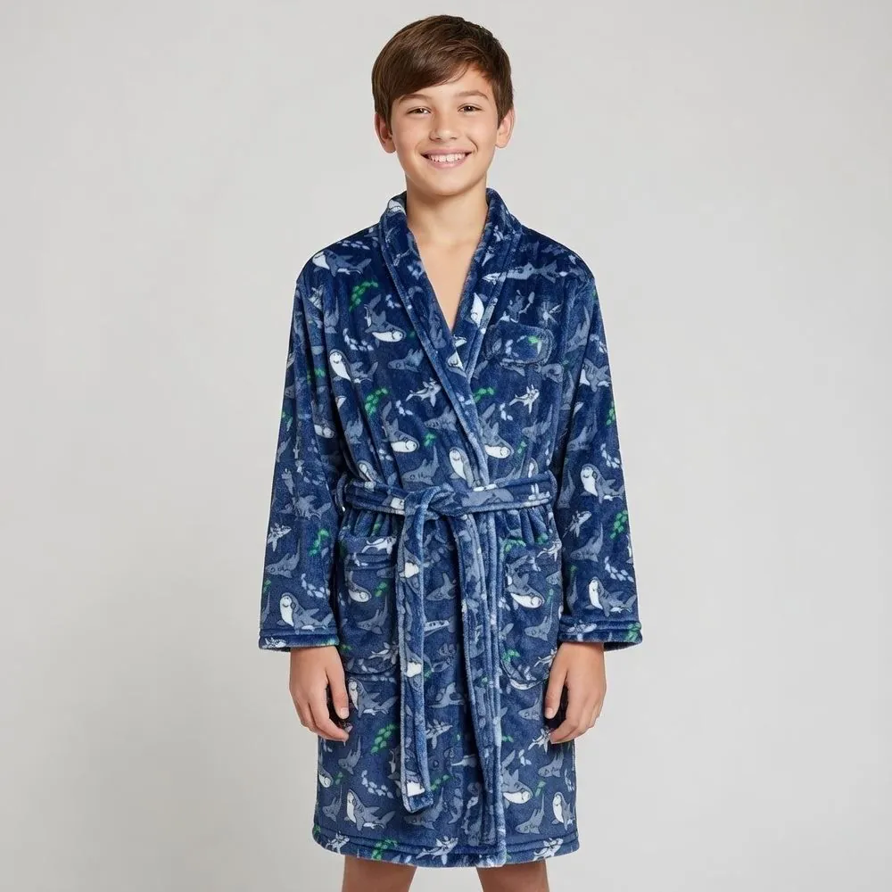 Roupão Infantil G Microfibra Lumini Kids - Tubarão Azul