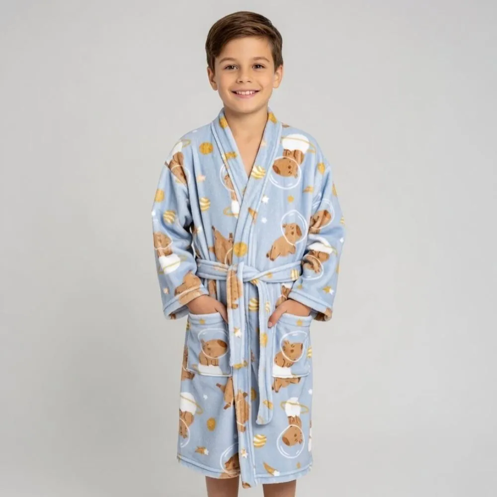 Roupão Infantil M Microfibra Lumini Kids - Capivara Astronauta