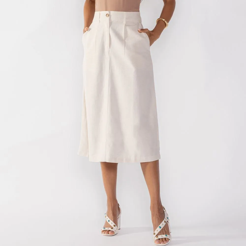 Saia Midi em Linho Patricia Foster Natural
