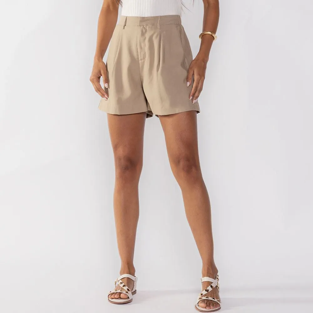 Short Feminino de Alfaiataria Boby Blues Amendoa
