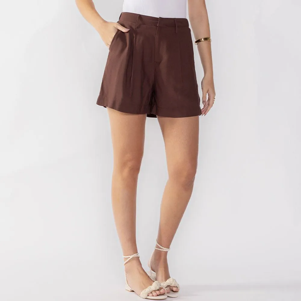 Short Feminino de Alfaiataria Boby Blues Marrom