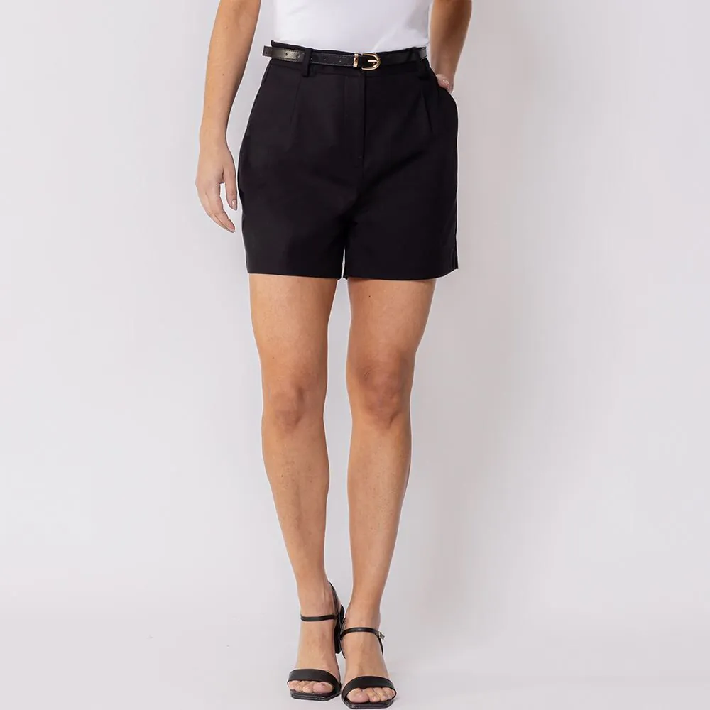 Short Feminino de Alfaiataria com Cinto Patricia Foster Preto