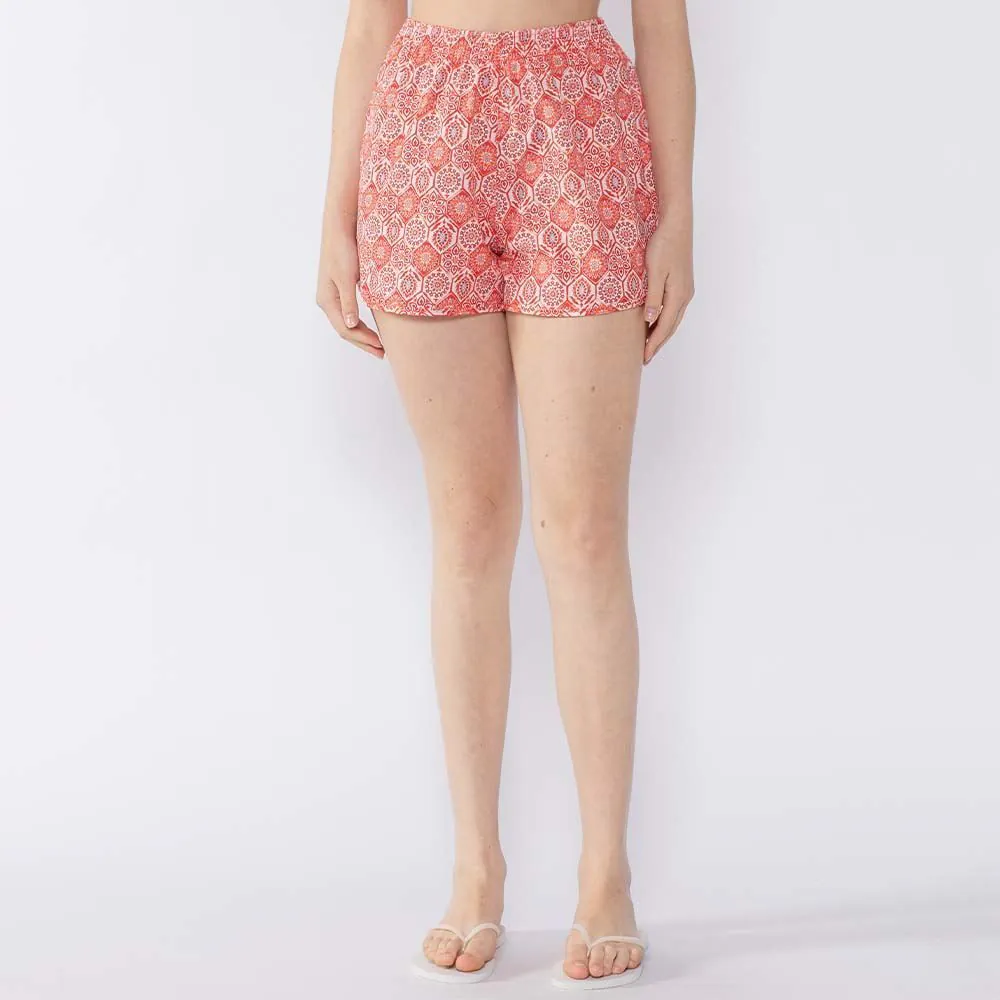 Short Tactel Feminino Boby Blues Azulejo Floral Laranja