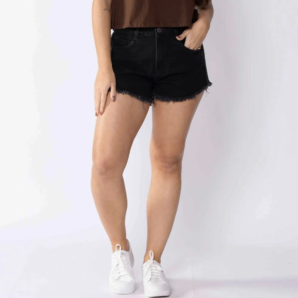 Short Jeans Feminino com Barra Desfiada Boby Blues Preto