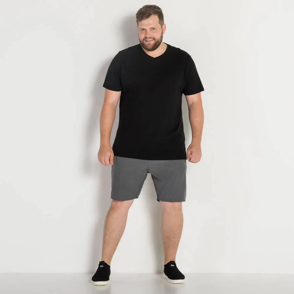 Shorts Plus Size com Elastano Liso Marc Alain Plus Chumbo Ferreo