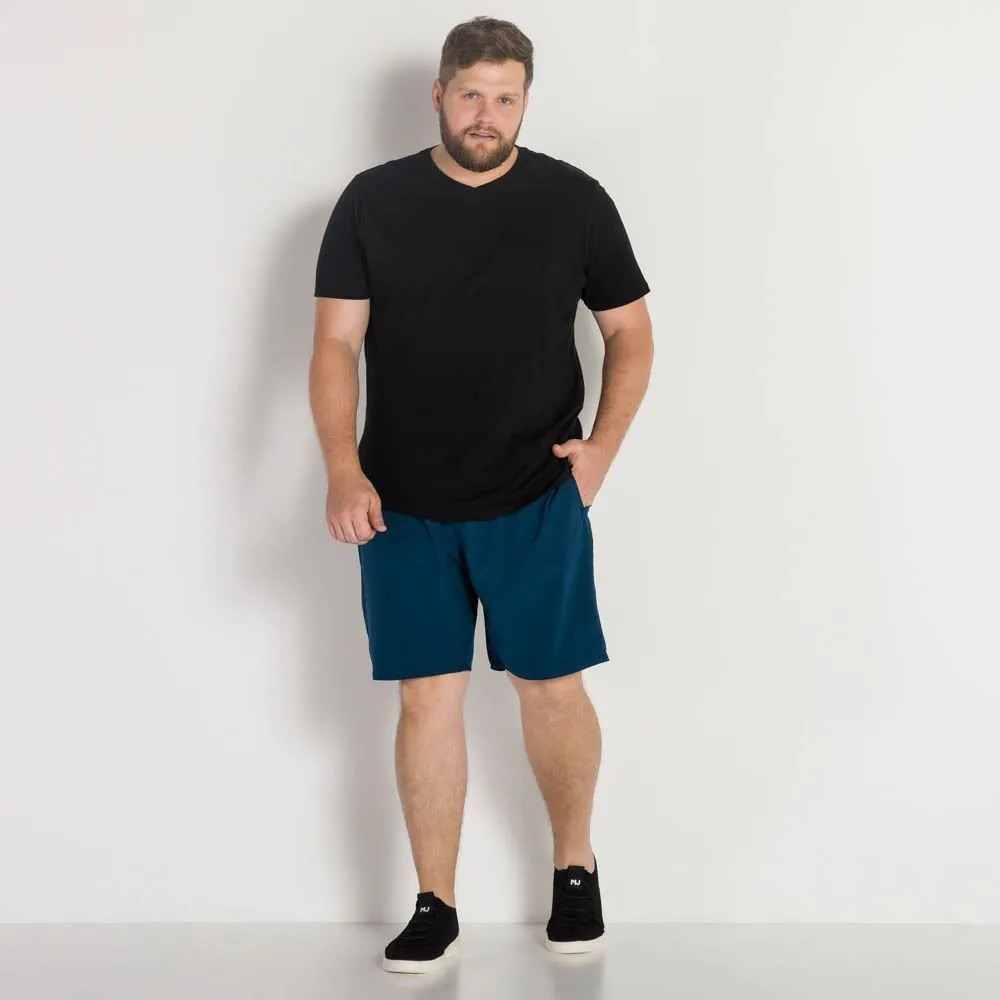Shorts Plus Size com Elastano Liso Marc Alain Plus Petroleo Skype