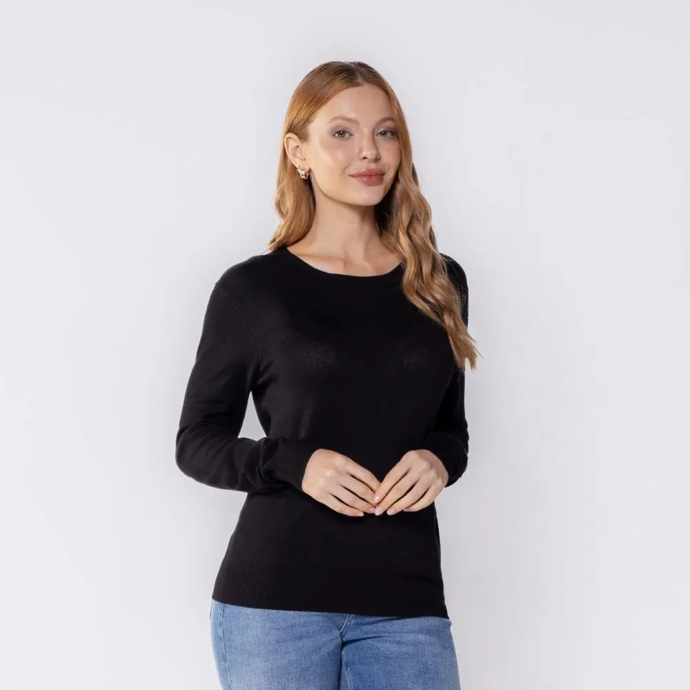 Suéter Feminino Gola Redonda Patricia Foster Preto