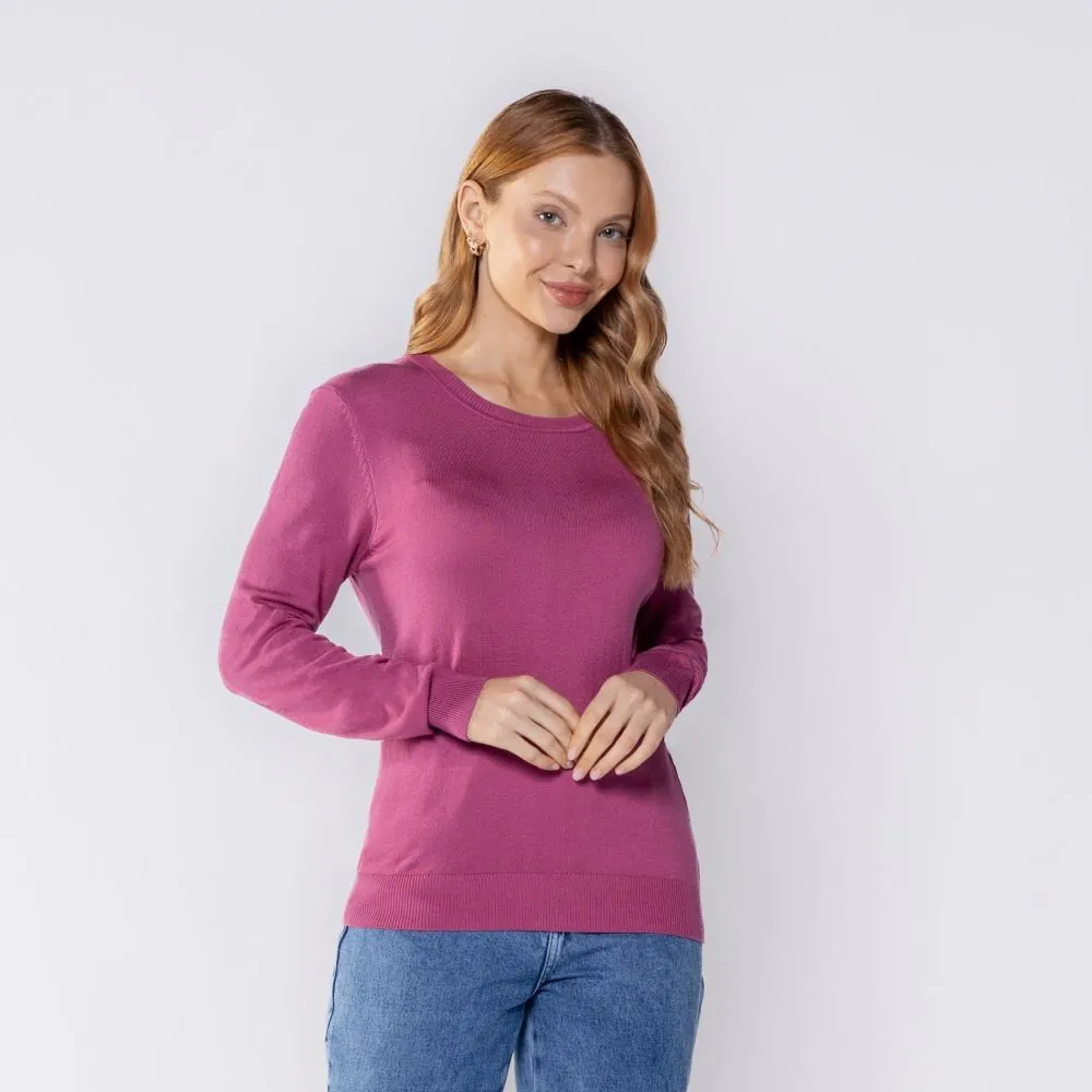 Suéter Feminino Gola Redonda Patricia Foster Rosa Misterio
