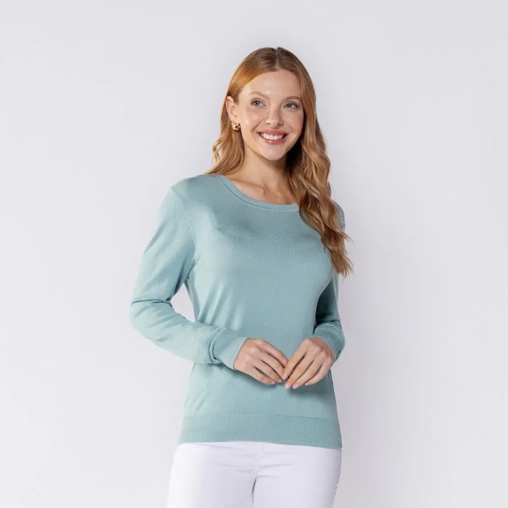 Suéter Feminino Gola Redonda Patricia Foster Verde Mineral