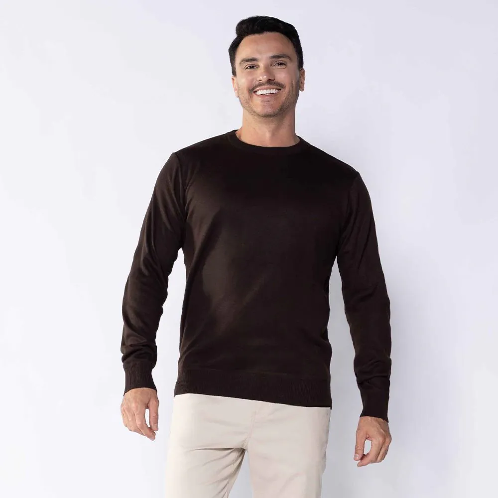 Suéter Masculino de Tricot Gola Redonda Marc Alain Marrom