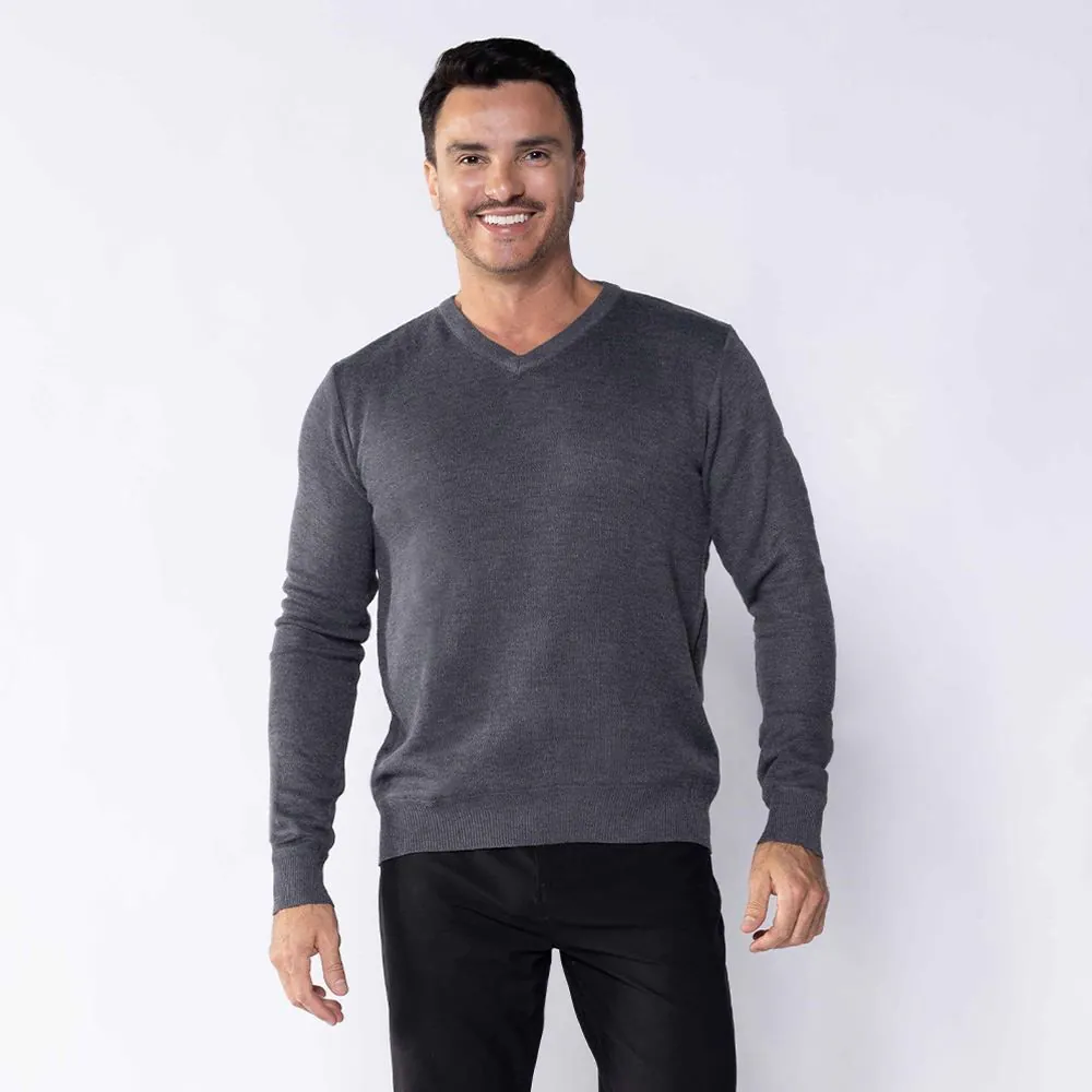 Suéter Masculino de Tricot Gola V Marc Alain Mescla Escuro