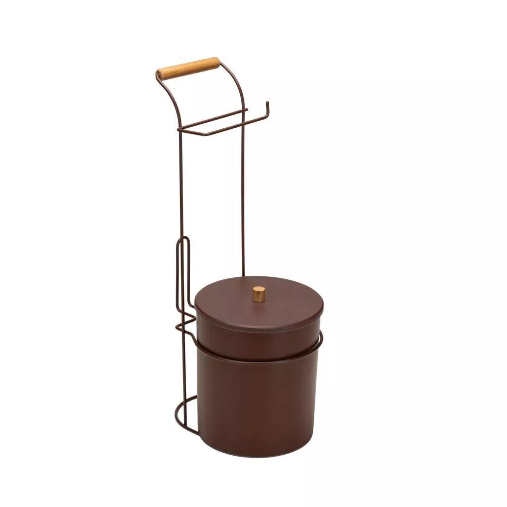 Suporte para Papel Higiênico com Lixeira Marrom Terra Brasil Arthi 5 Litros