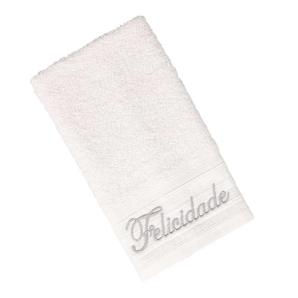 Toalha de Lavabo Bordada Desejos - Off White Felicidade