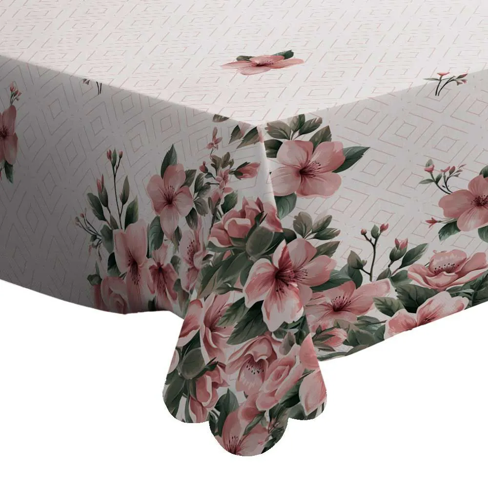 Toalha de Mesa 1,40 X 1,40 m Estampada - Floral Rosa Centro