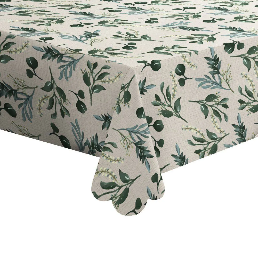 Toalha de Mesa 1,40 X 2,10 m Estampada - Ervas Verdes Linho