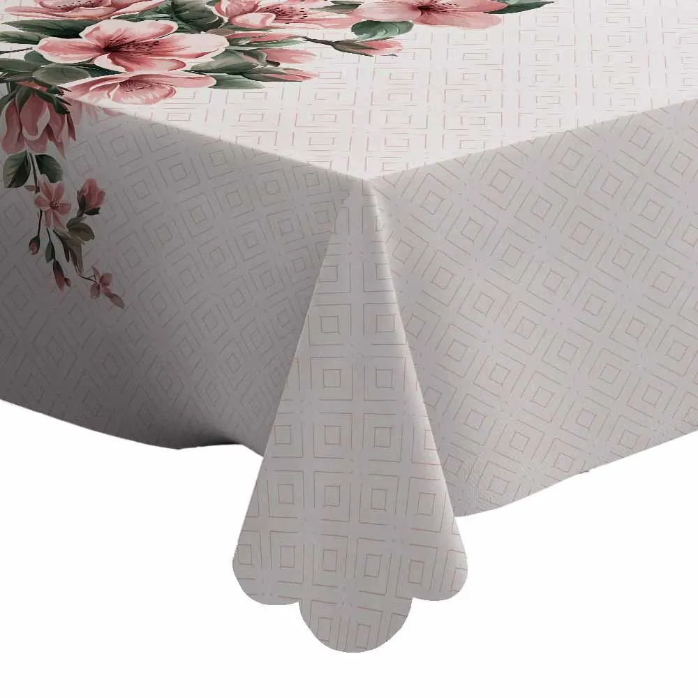 Toalha de Mesa 1,40 X 2,10 m Estampada - Floral Rosa Centro