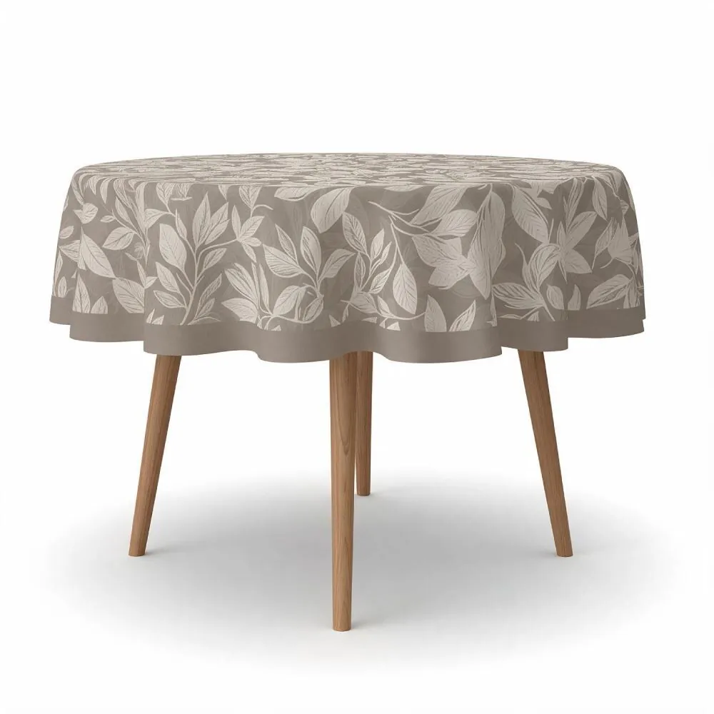 Toalha de Mesa 1,50M Redonda Estampada - Folhas Cinza