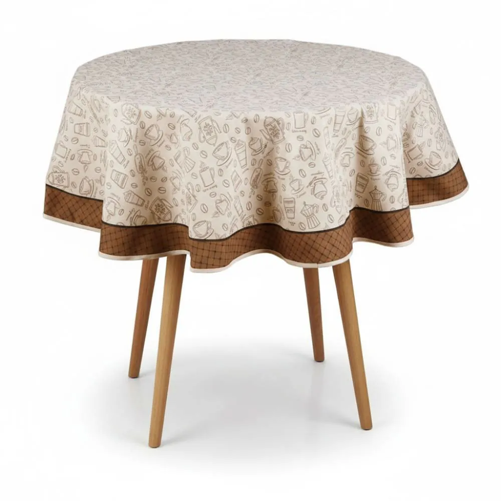 Toalha de Mesa Redonda Clean Dohler - Desenho Café