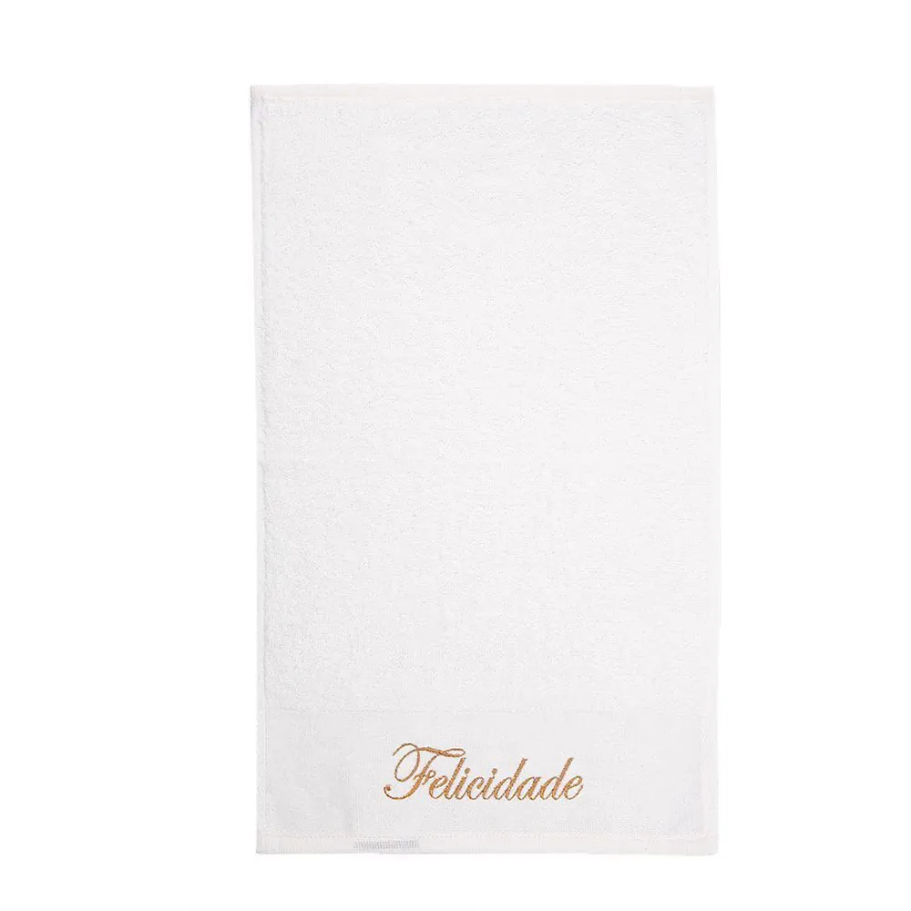 Toalha Lavabo Bordada Desejos - Off White Felicidade