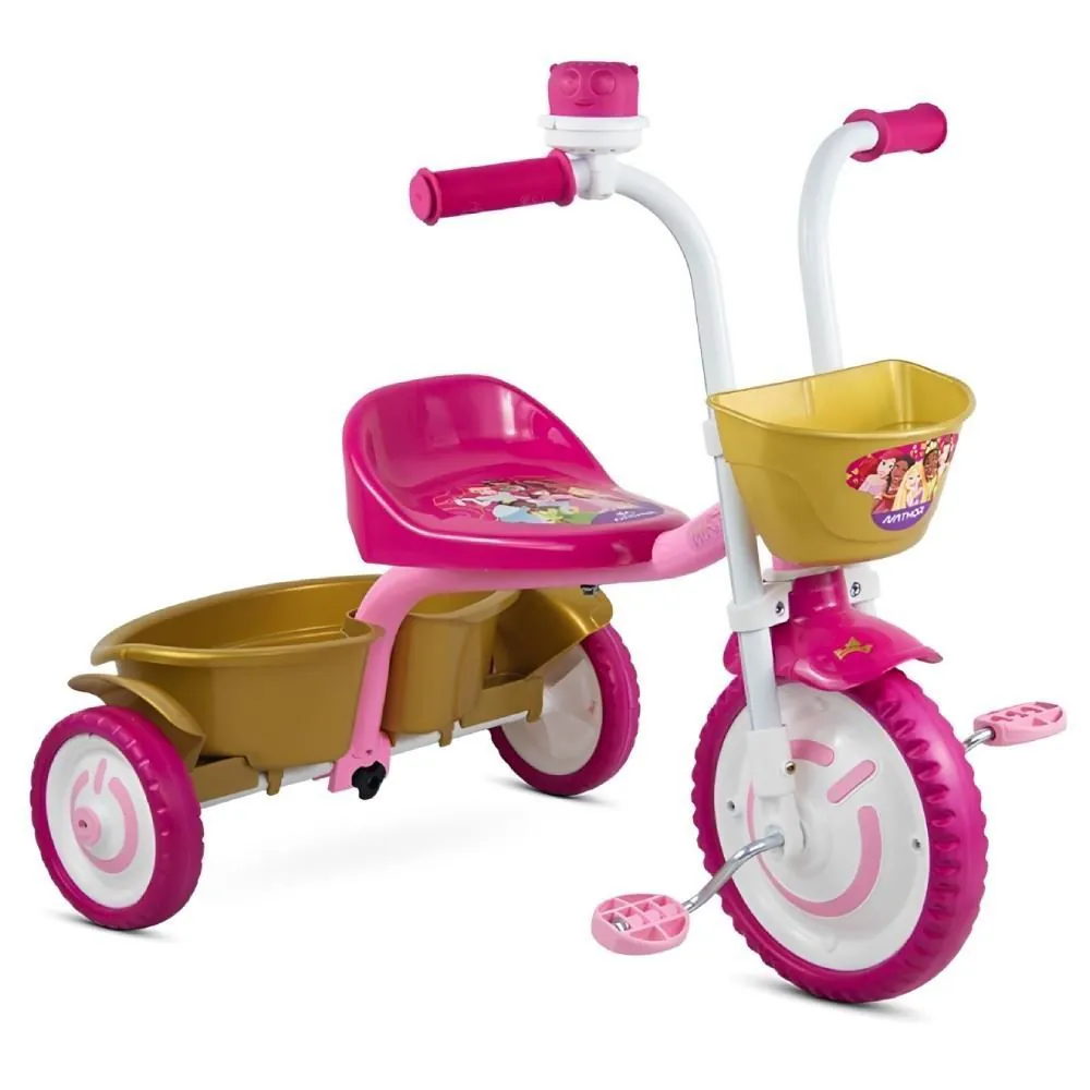 Triciclo Infantil Princesas Nathor - Rosa e Dourado