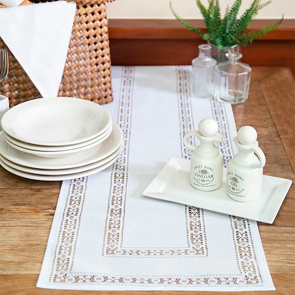 Trilho de Mesa Renda 35X100 Cm Rainha Lepper - Branco