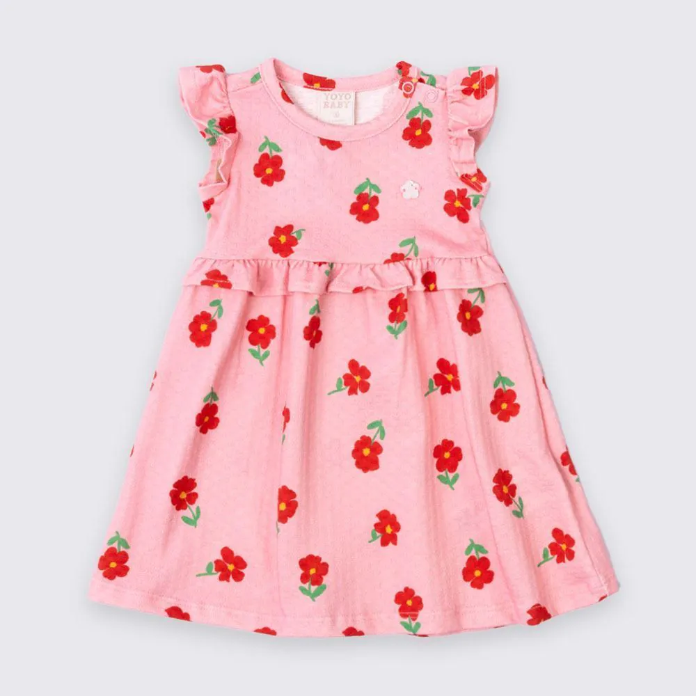 Vestido Bebê Menina de Algodão Flores Yoyo Baby Rosa Mousse Flor