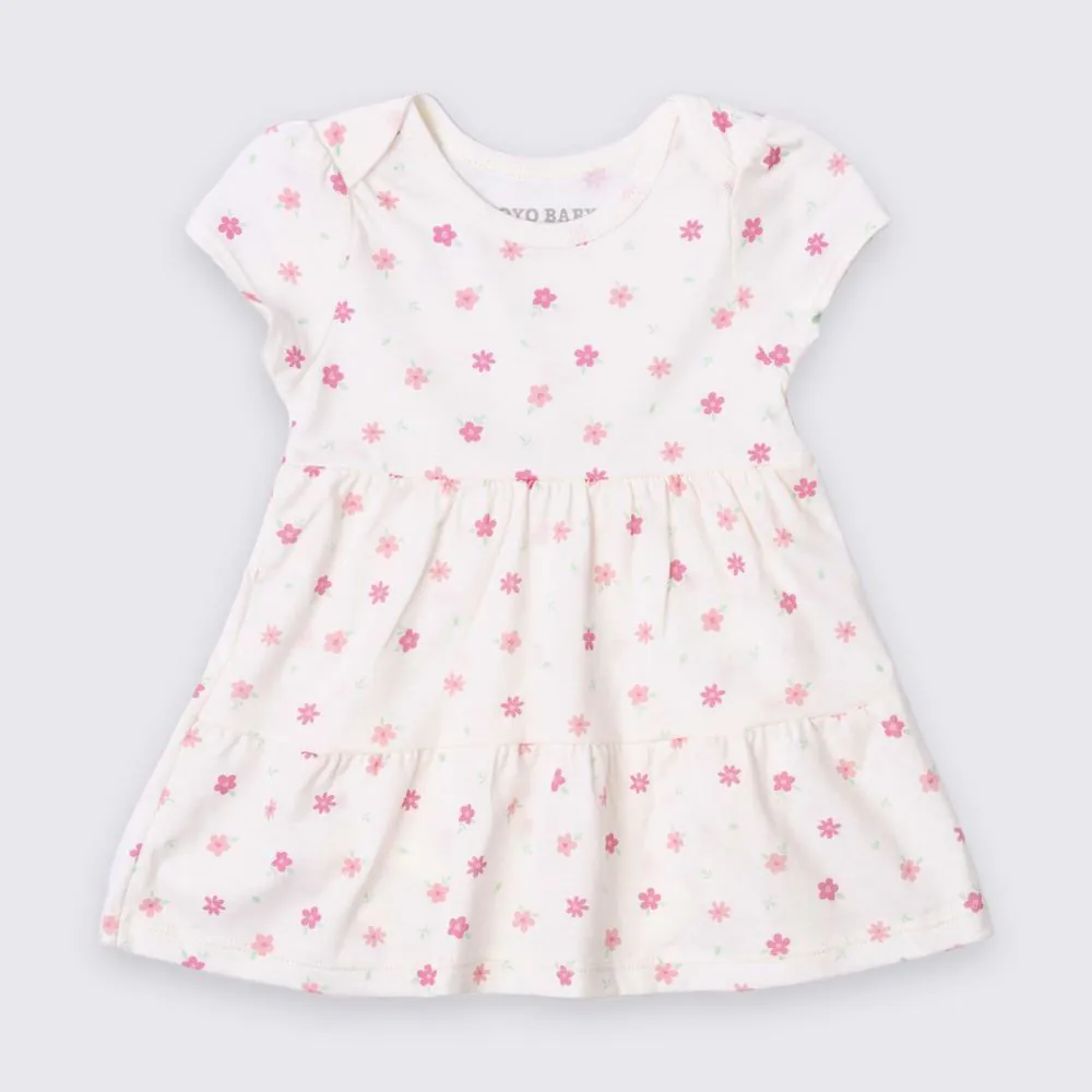 Vestido Bebê Menina Flores de Algodão com Body Yoyo Baby Off White