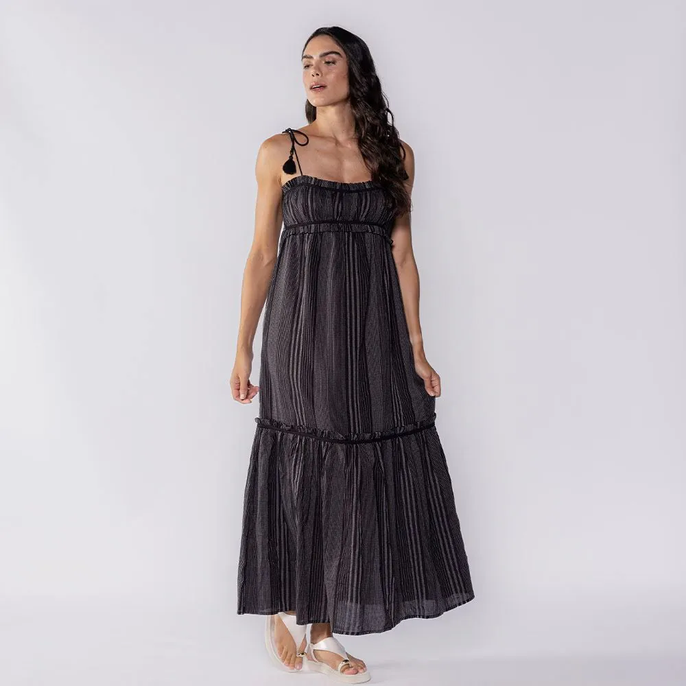 Vestido Feminino Longo com Alça de Amarrar Patricia Foster Preto