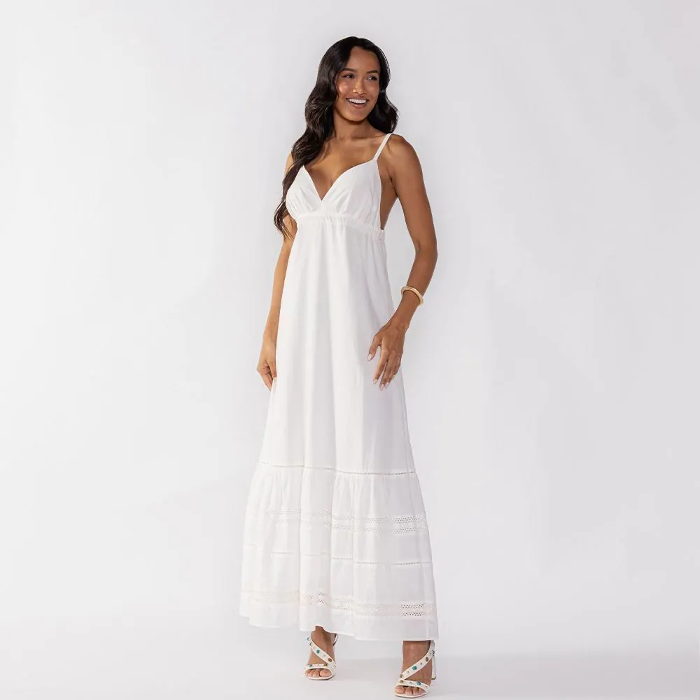 Vestido Feminino Longo de Algodão Boby Blues Off White