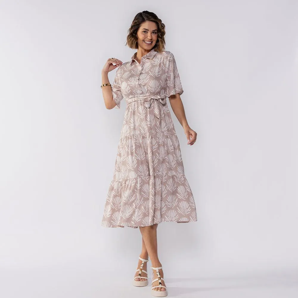 Vestido Feminino Midi de Botões Patricia Foster Estampado Fendi