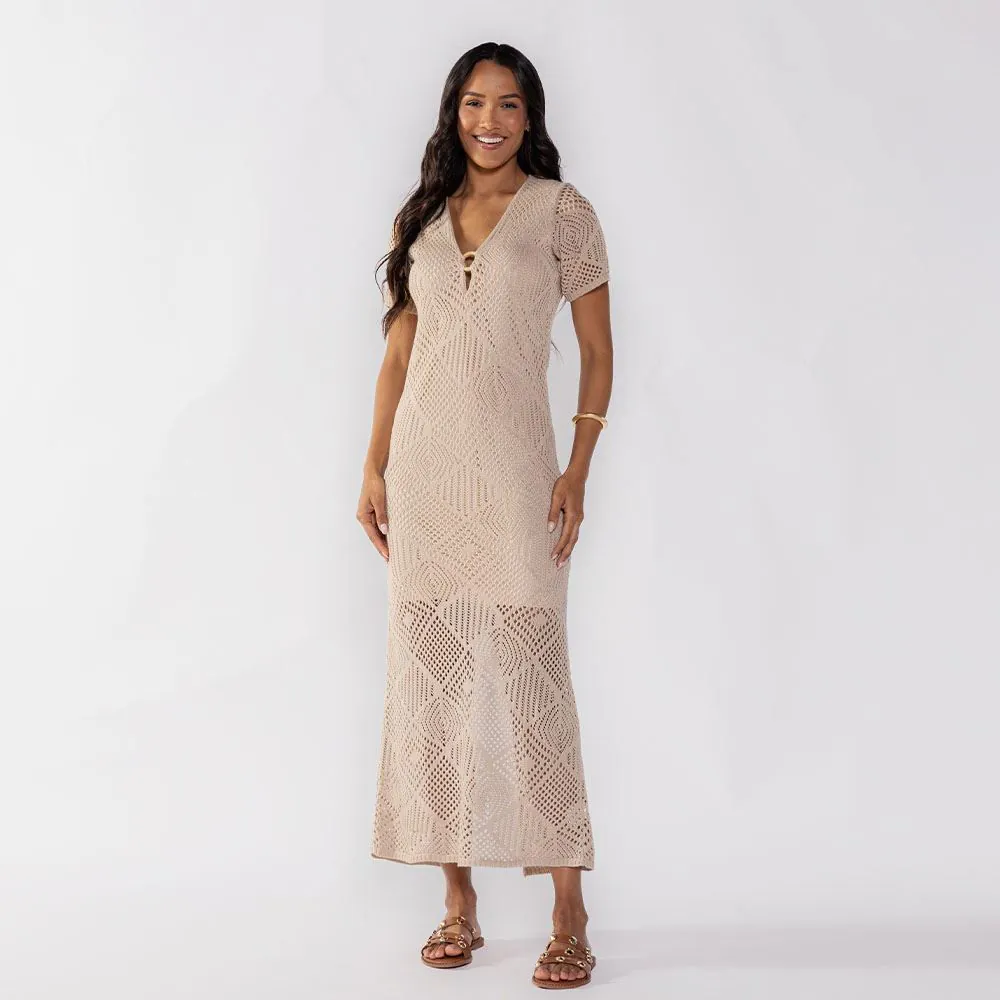 Vestido Feminino Midi de Tricot Patricia Foster Bege