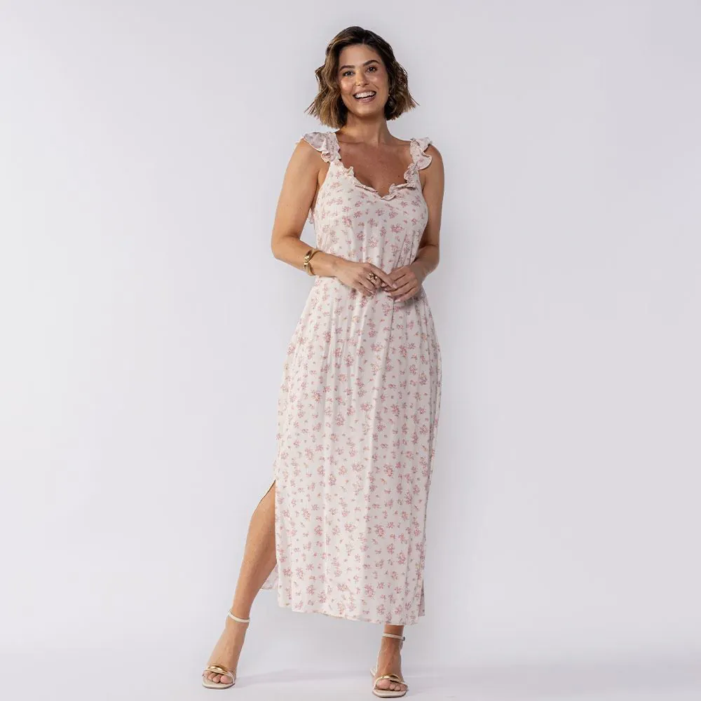 Vestido Feminino Midi Frufru Boby Blues Floral