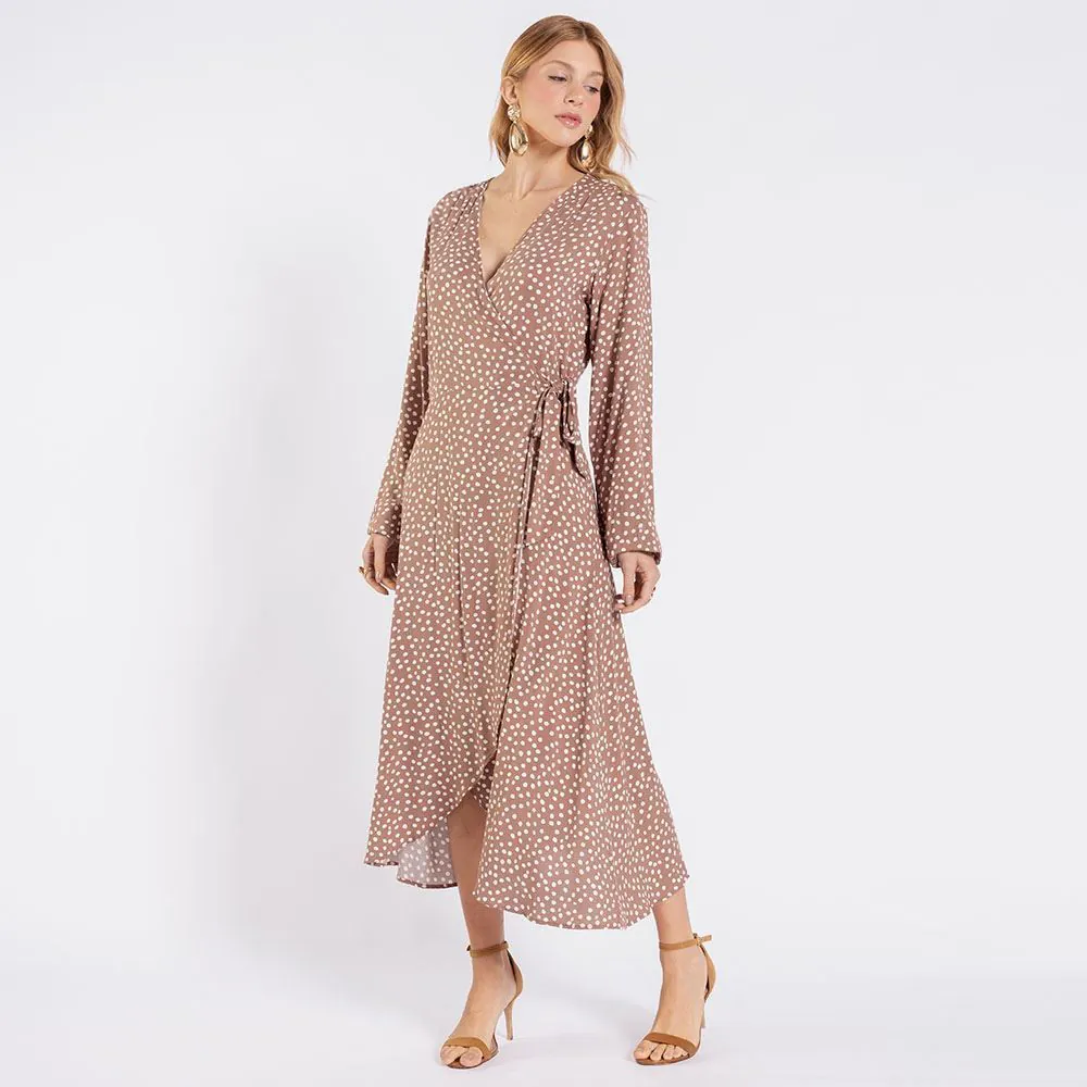 Vestido Feminino Midi Transpassado Patricia Foster Estampado