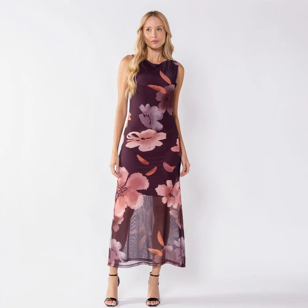Vestido Longo Feminino em Tule Boby Blues Floral