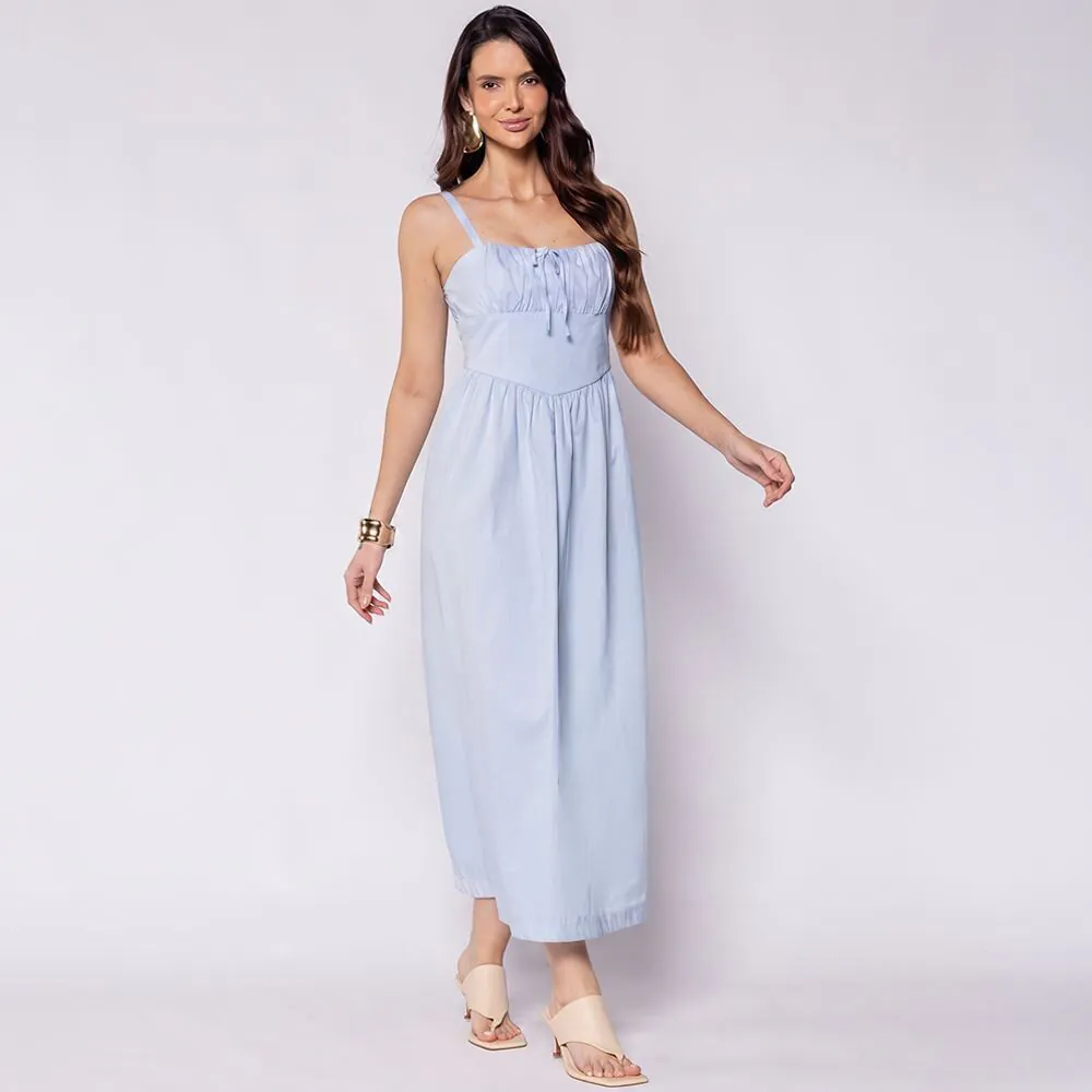 Vestido Midi Feminino Corselet Boby Blues Azul
