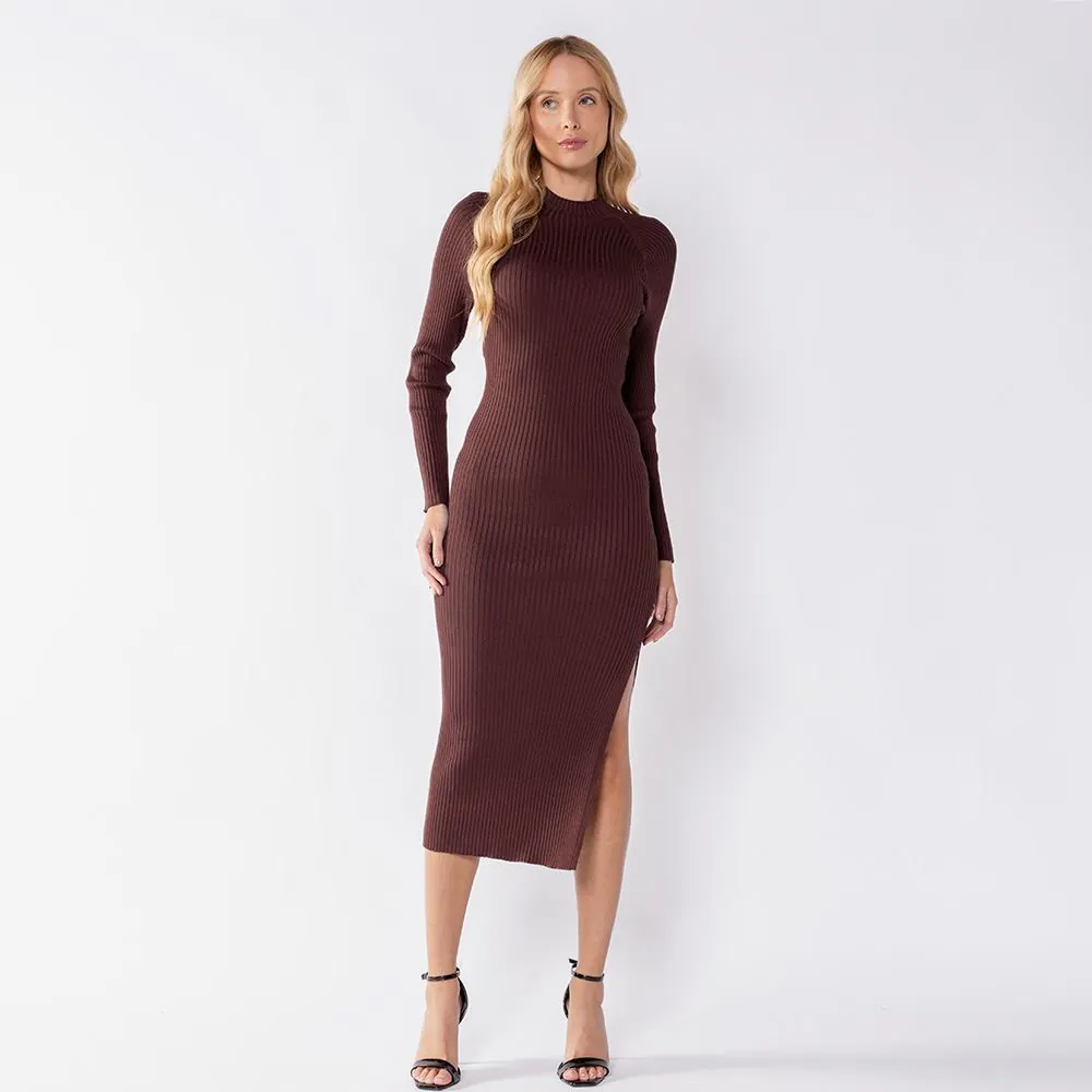 Vestido Midi Feminino de Tricô Boby Blues Marrom