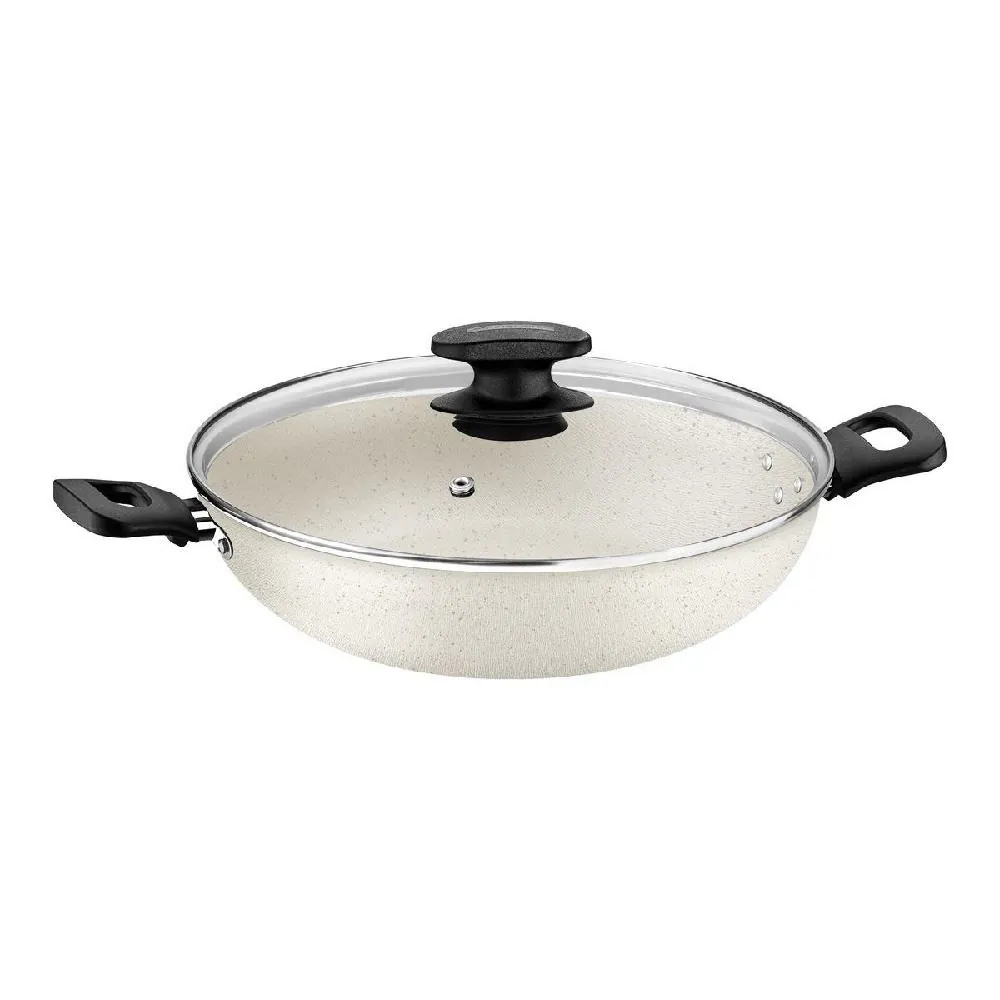 Wok com Tampa de Vidro Loreto Tramontina 28 cm - Bege