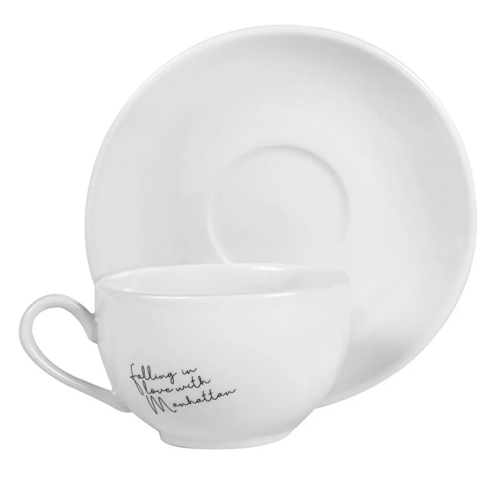 Xícara com Pires Porcelana Manhattan Hauskraft 160 Ml - Branco